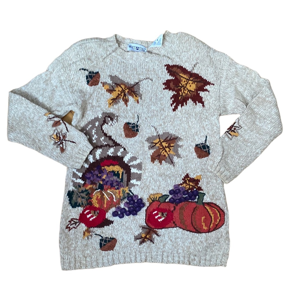 Vintage White Stag Autumn Harvest Halloween Sweater
